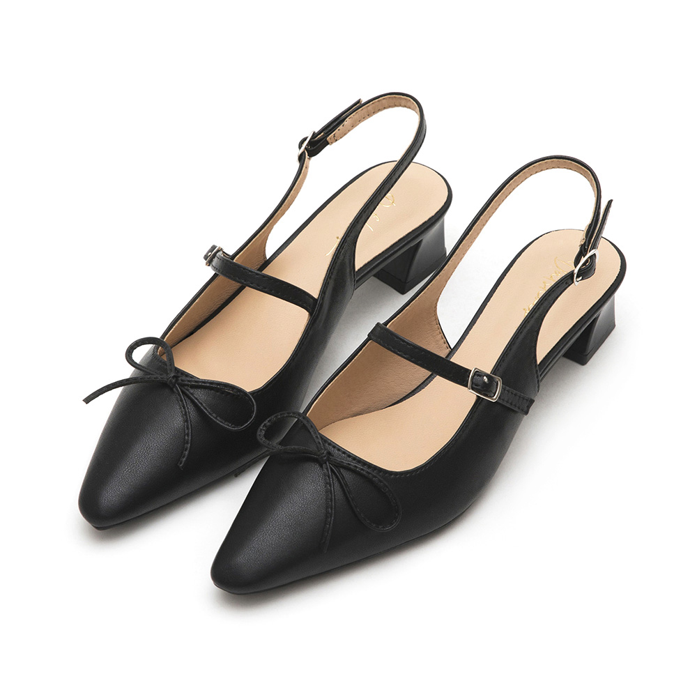 Bow Tie Pointed Toe Slingback Heels Black