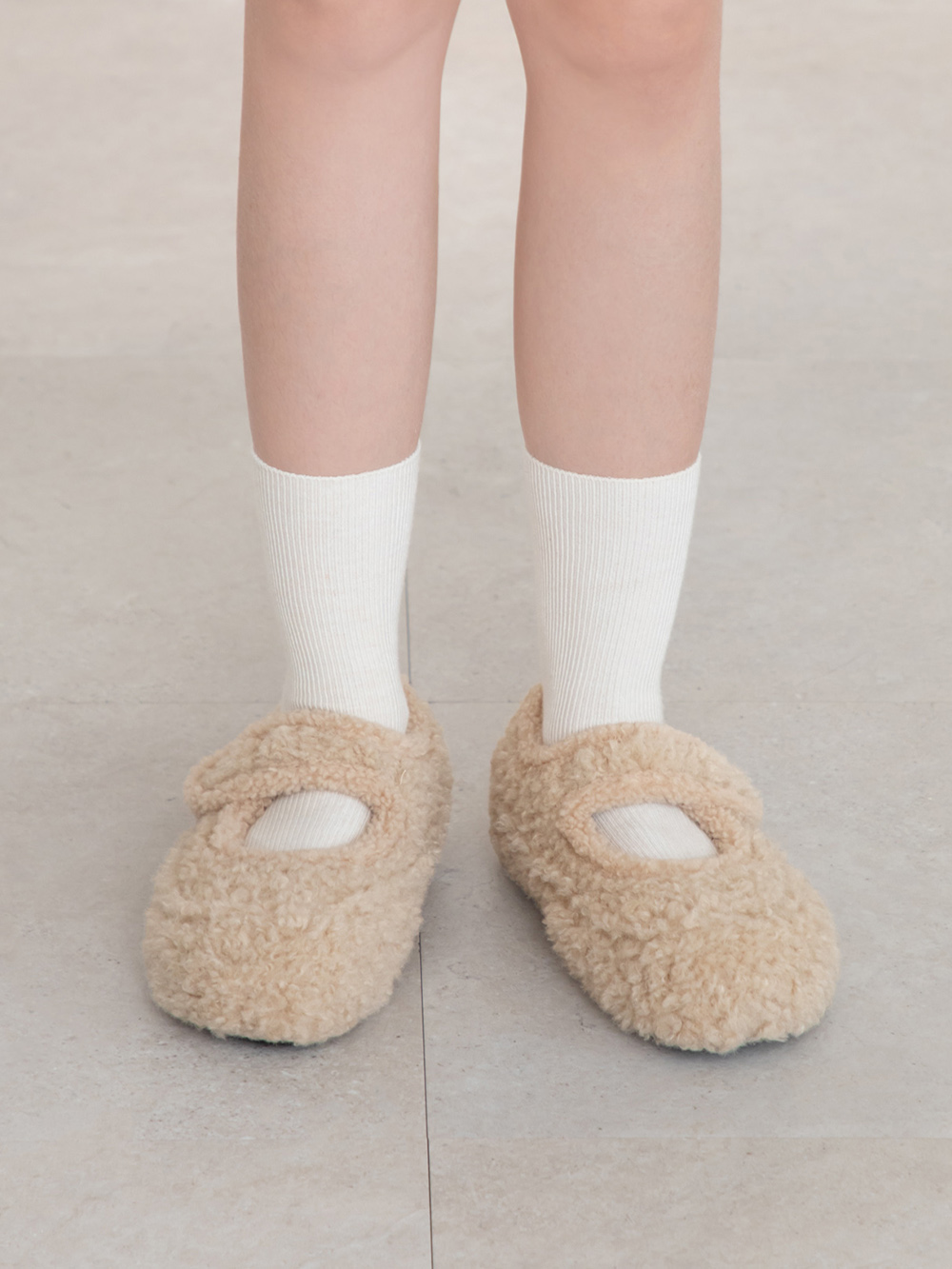 可愛萌系內增高毛毛瑪莉珍鞋 米色