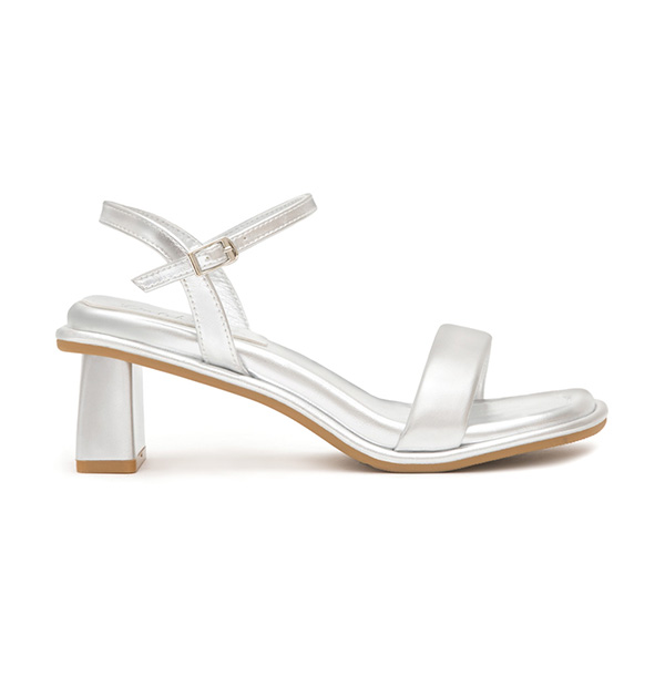 Square Toe Soft Mid-Heel Sandals Silver