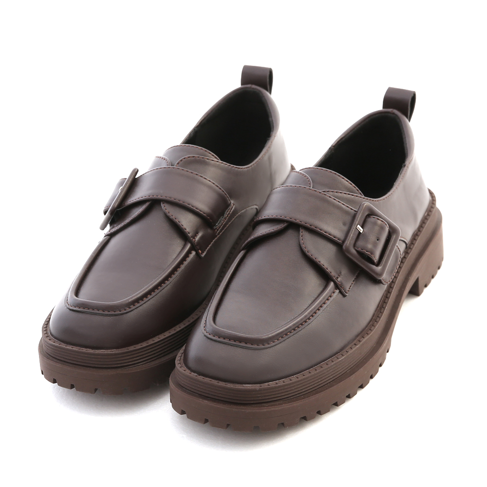 Big Buckle Chunky Sole Loafers Dark Brown
