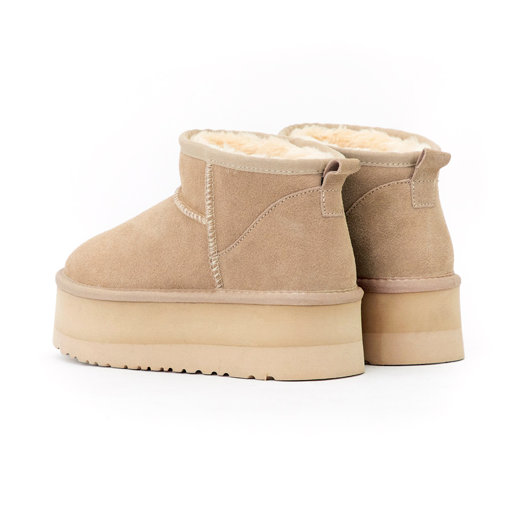冬戀5cm增高底真皮短筒雪靴 沙色