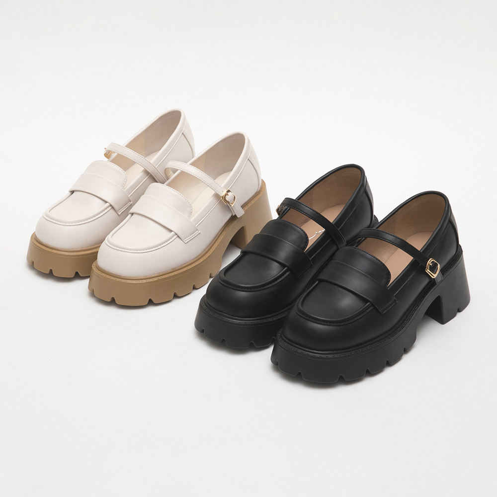 Lightweight Thick Sole Mary Jane Loafers Vanilla