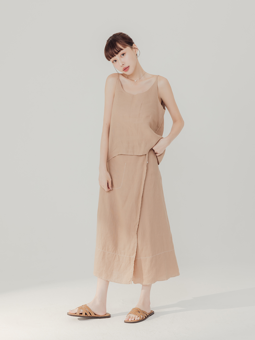 漫步海島編織設計平底拖鞋 棕