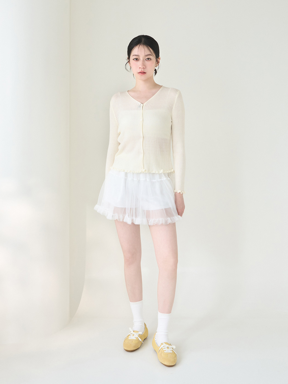 粉彩系列真皮綁帶淺口休閒鞋 黃色