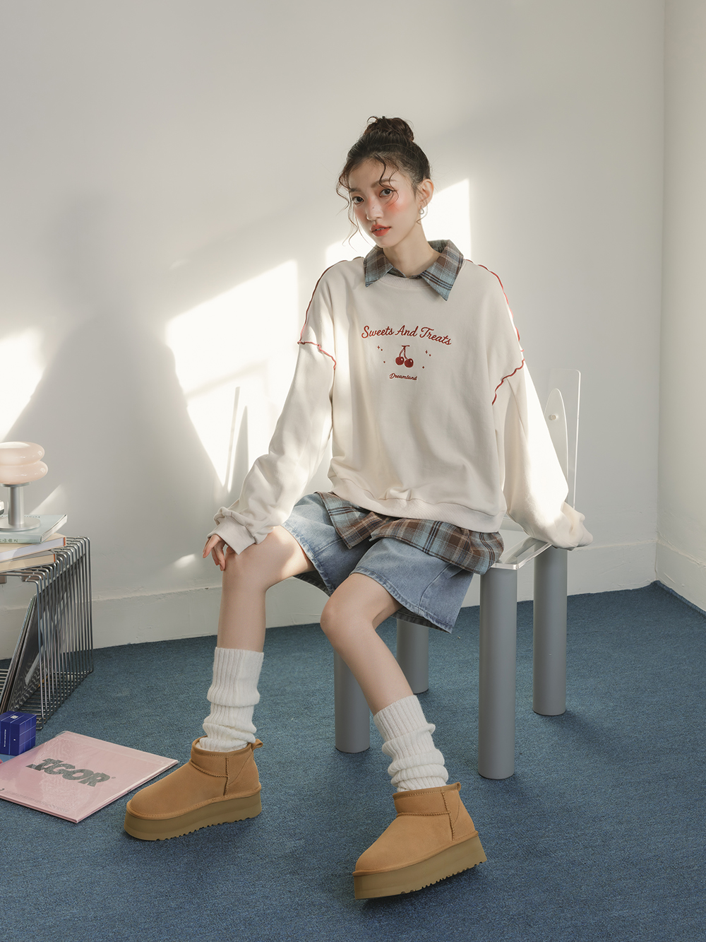 冬戀5cm增高底真皮短筒雪靴 栗子色