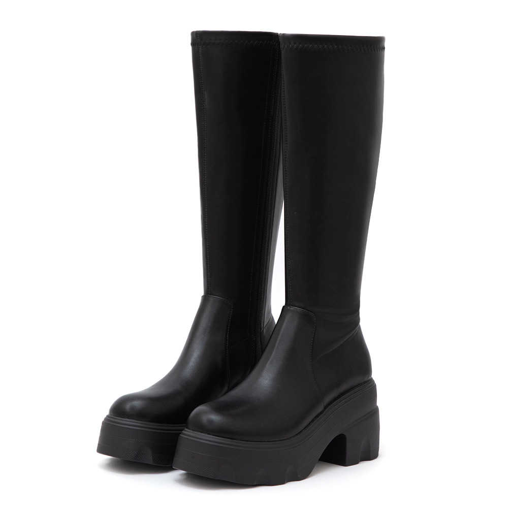 演唱會必備9.5cm輕量厚底瘦瘦長靴 黑色