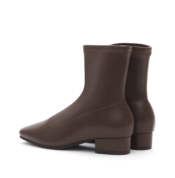 Stradivarius Seam Front Square-Toe Low-Heel Slim Boots Dark Brown