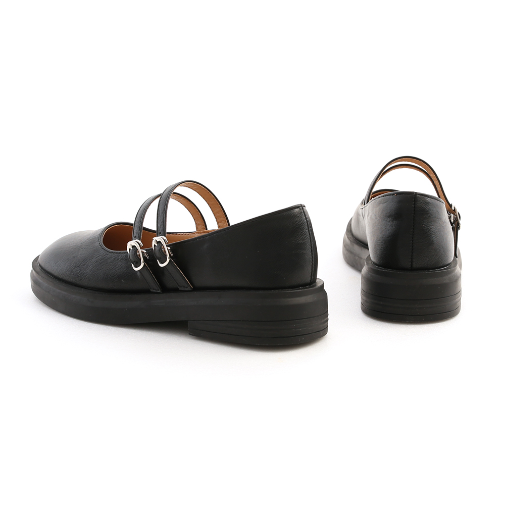 Double Buckle Round Toe Mary Jane Shoes Black