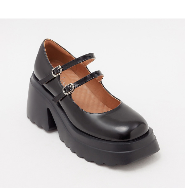 Double Strap Platform Mary Jane Shoes Black