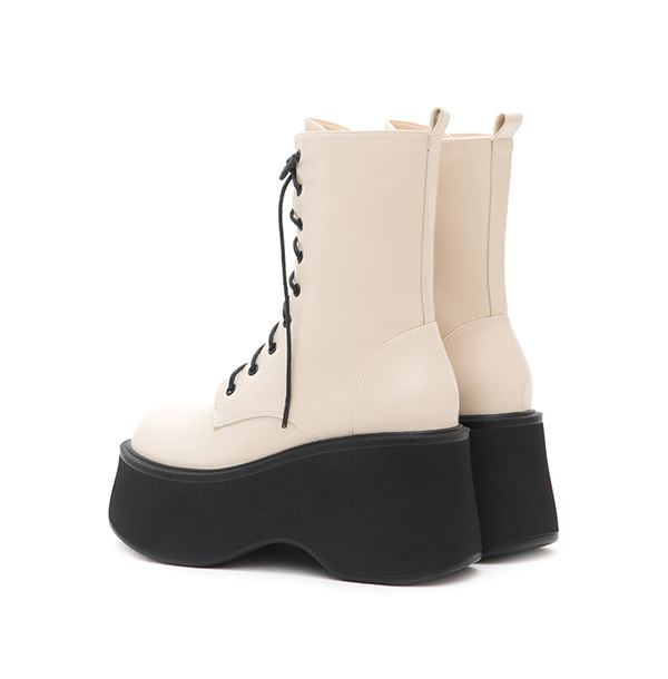 K-pop Girl Thick-Sole Lace-Up Ankle Boots Beige