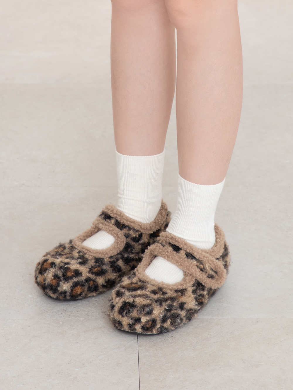 可愛萌系內增高毛毛瑪莉珍鞋 豹紋