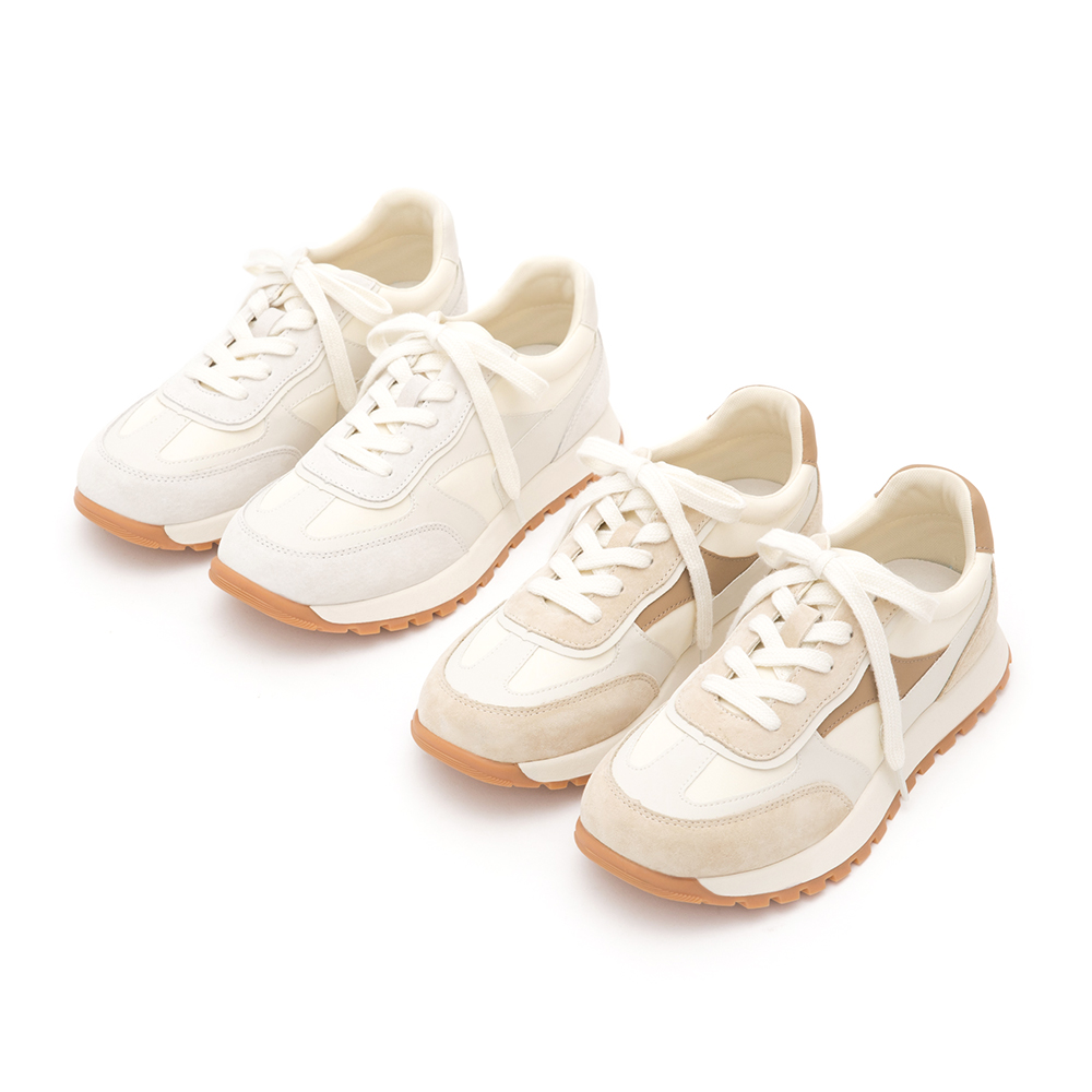 Korean-Style Genuine Leather Retro Casual Sneakers Pink