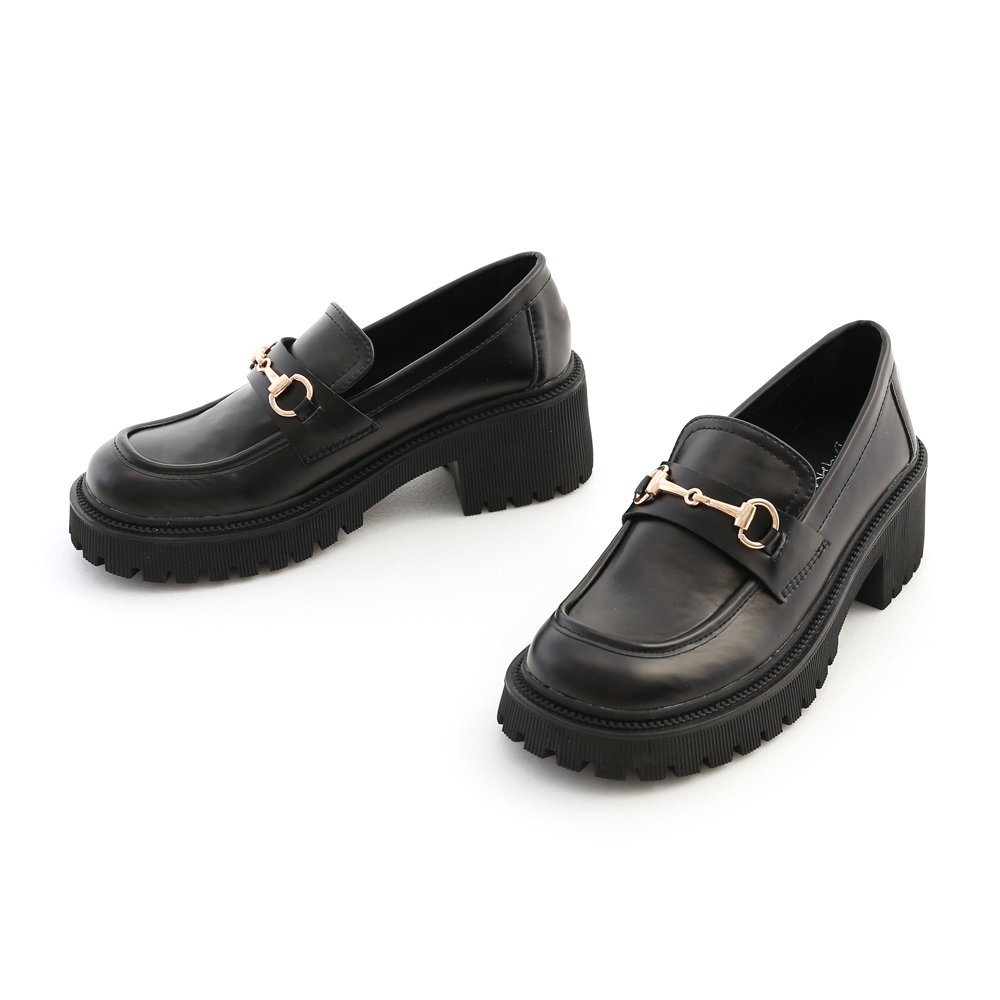Track Sole Chunky Horse-bit Loafers Black