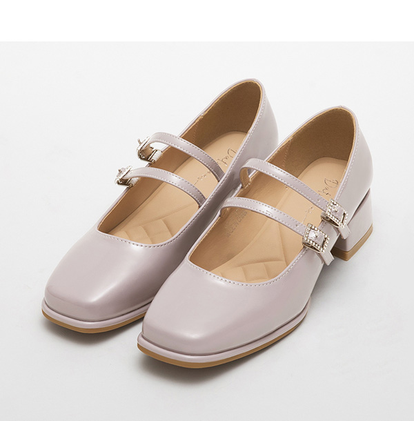 4D Cushioned Patent Double-Straps Mary Jane Shoes Lavender