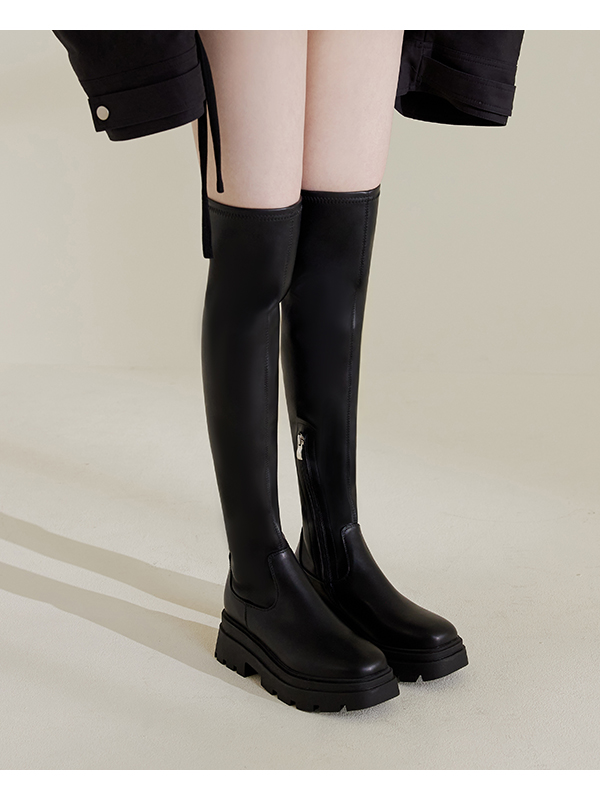 Over-The-Knee Fitting Tall Boots Black