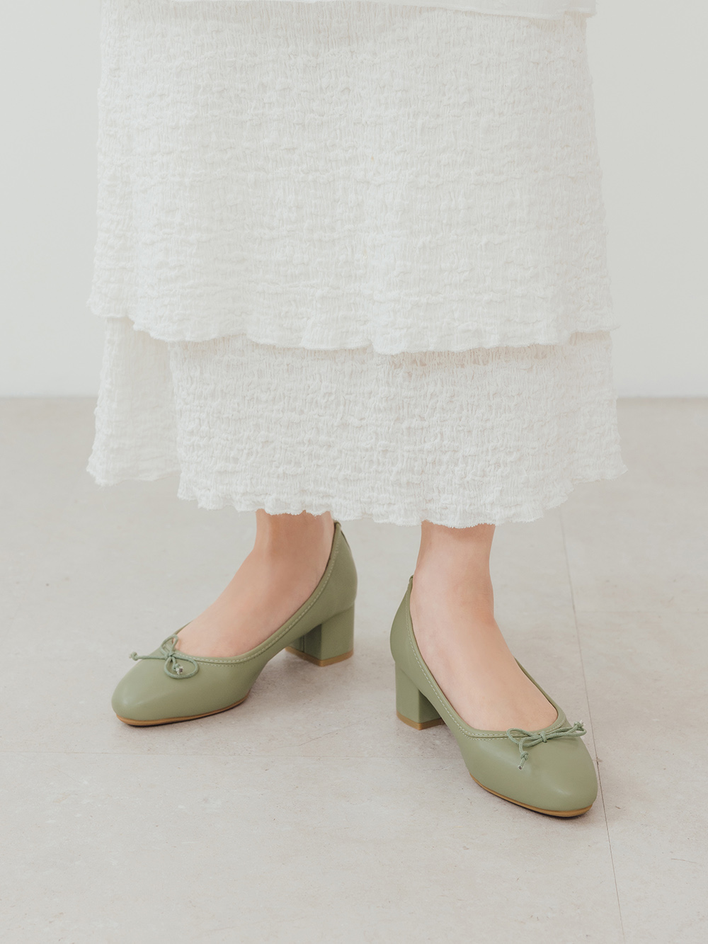 4D氣墊中跟芭蕾娃娃鞋 鼠尾草綠