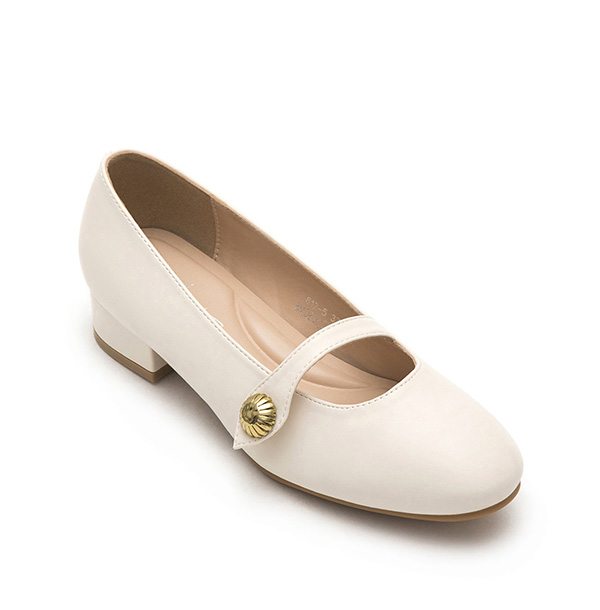 Sunflower Buckle Low-Heel Mary Jane Shoes Beige