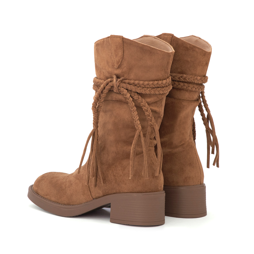 沙漠游牧風流蘇V口西部短靴 棕色