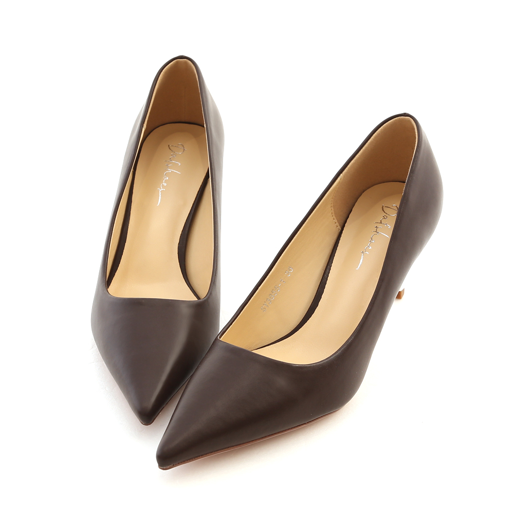 Plain Pointed Toe 6cm High-Heels Dark Brown