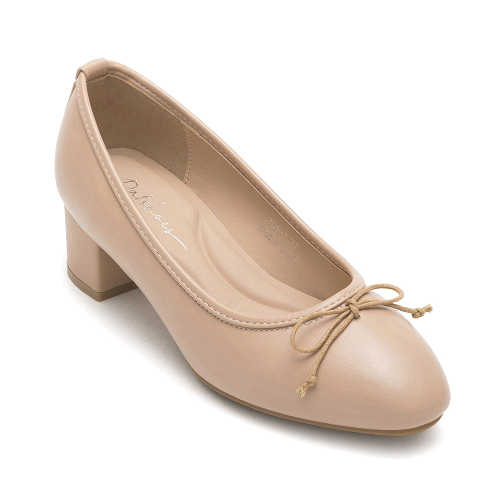 4D氣墊中跟芭蕾娃娃鞋 粉杏