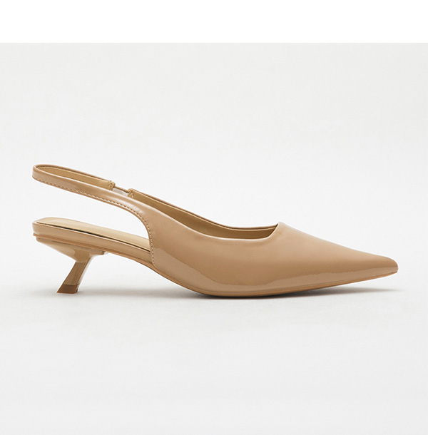 Elegant Pointed Toe Patent Mid-Heel Slingbacks 奶茶