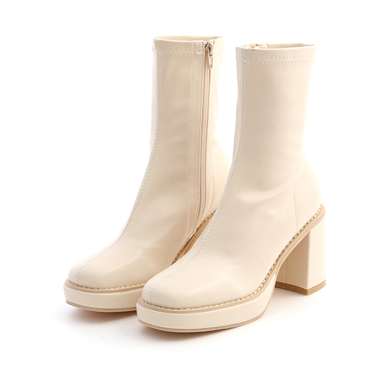 Thick Platform Plain Boots French Vanilla White
