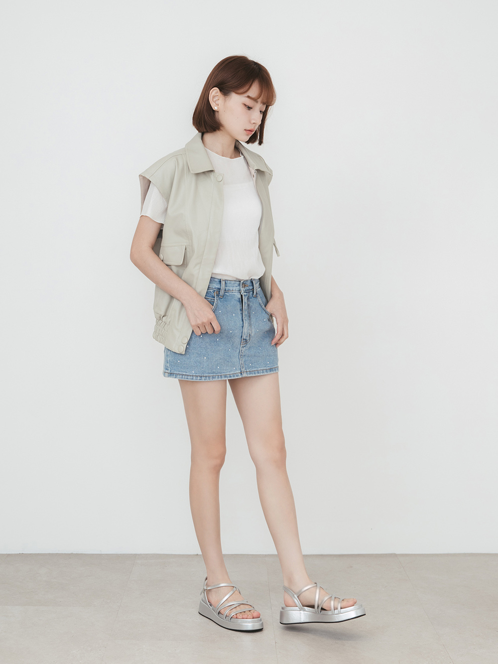 夏日樂園交叉細帶厚底涼鞋 百搭銀