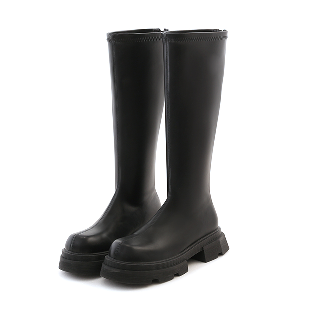 Plain Thick Sole Slimming Tall Boots Black