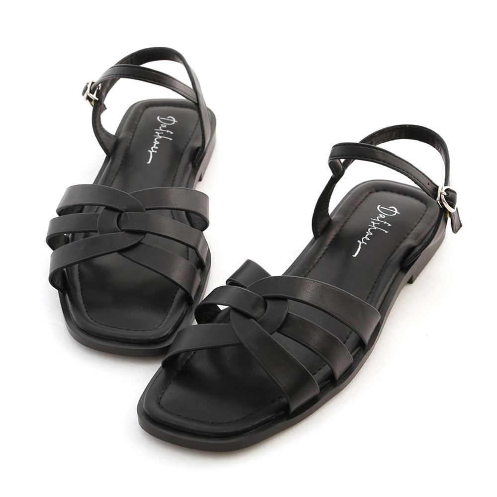 Square Toe Curved Strap High-Heel Sandals Black