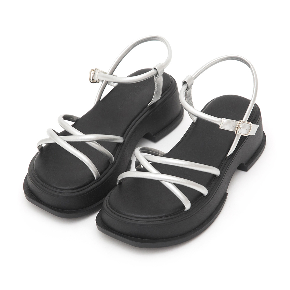 Cross-Strap Platform Sandals Silver