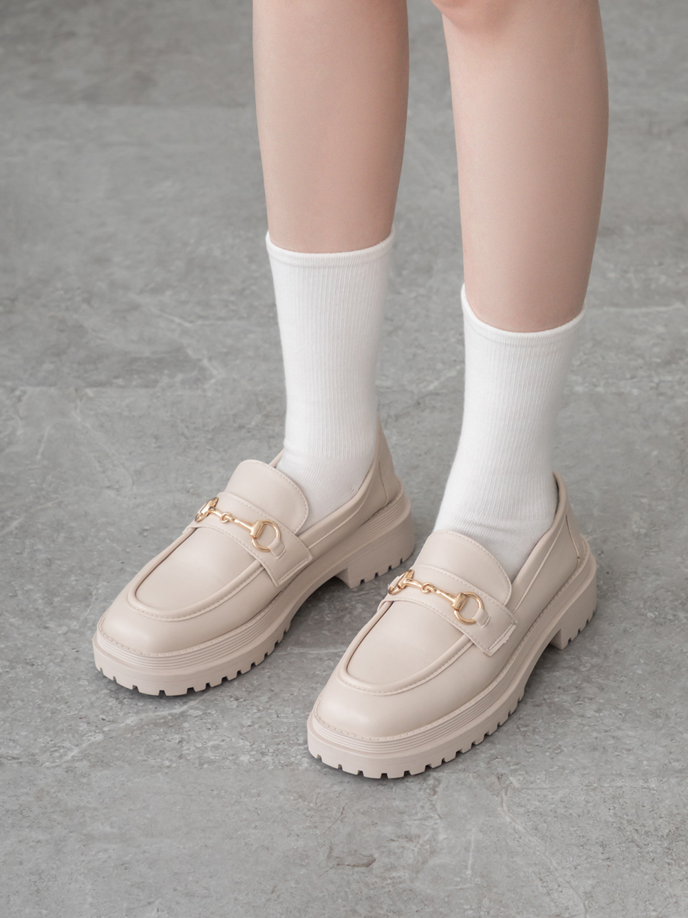 復刻經典．鬆糕底馬銜釦樂福鞋 香草米白