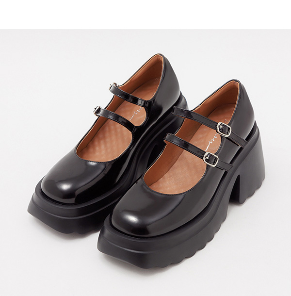 Double Strap Platform Mary Jane Shoes Black
