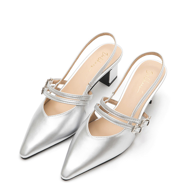 純欲風尖頭雙帶後空跟鞋 銀
