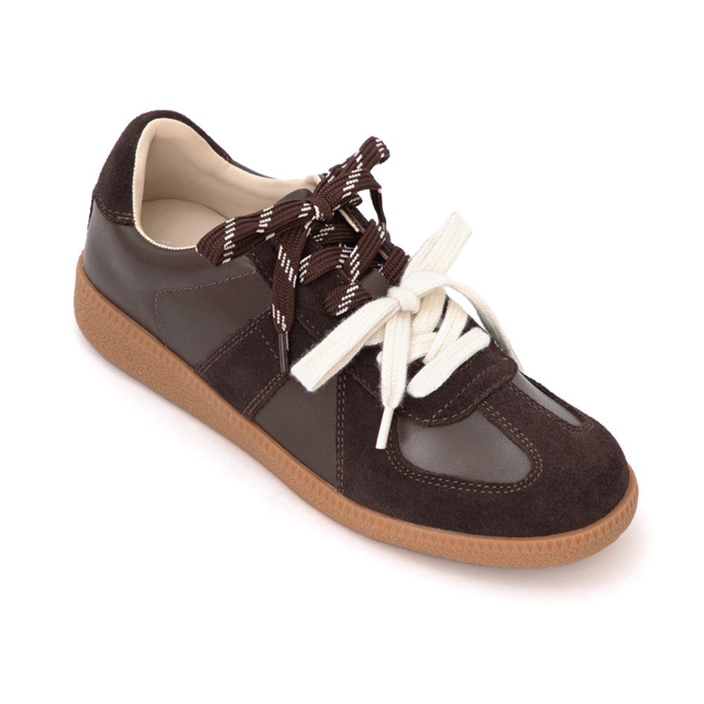 復古色調雙色鞋帶真皮德訓鞋 咖啡色