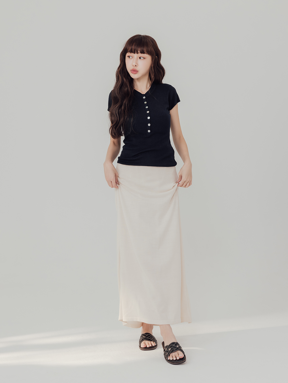 漫步海島編織設計平底拖鞋 黑