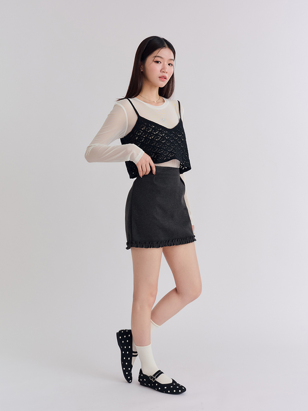 【3D零感雲織鞋】雙帶方頭瑪莉珍鞋 點點黑