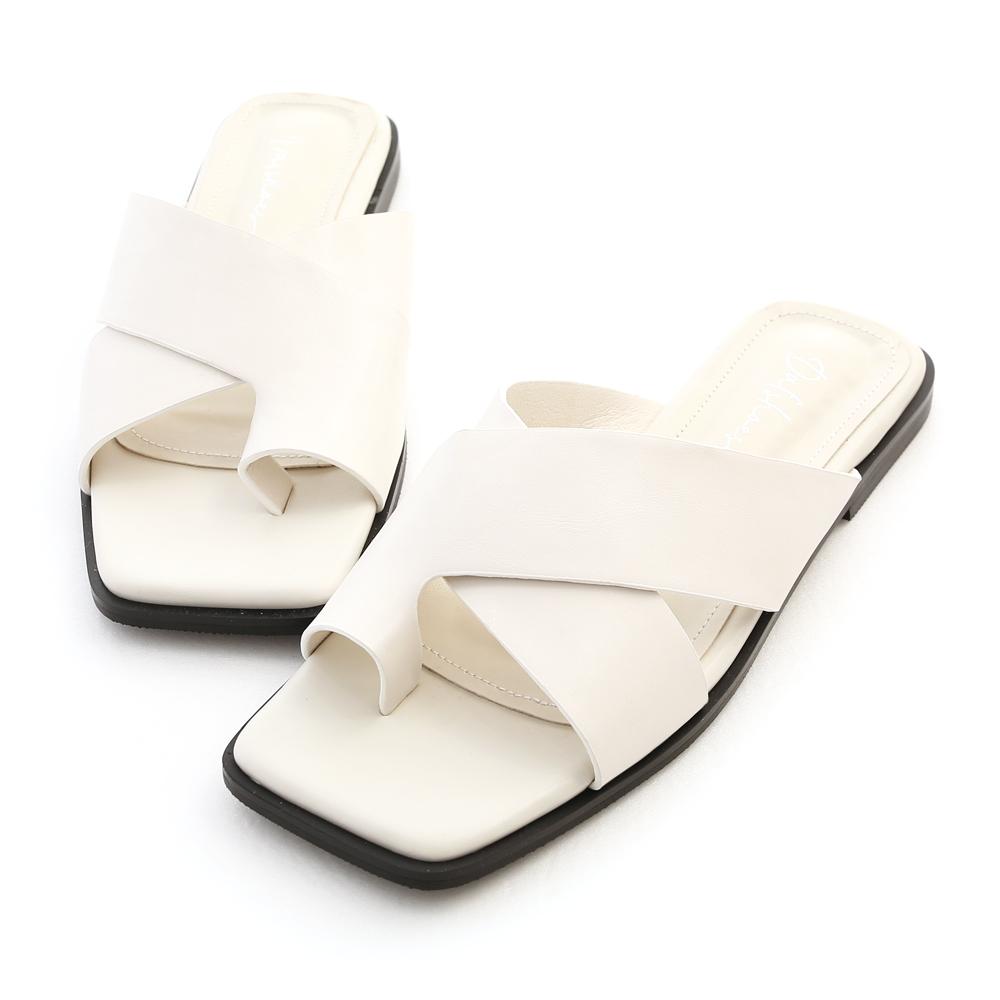 Toe Loop Cross Straps Slides White