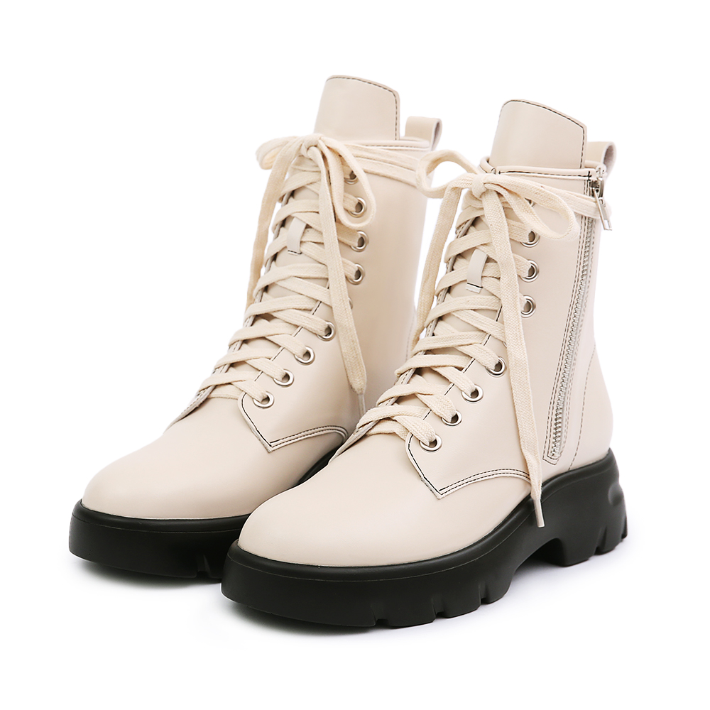 Lightweight Sole Colorblock Combat Ankle Boots 米