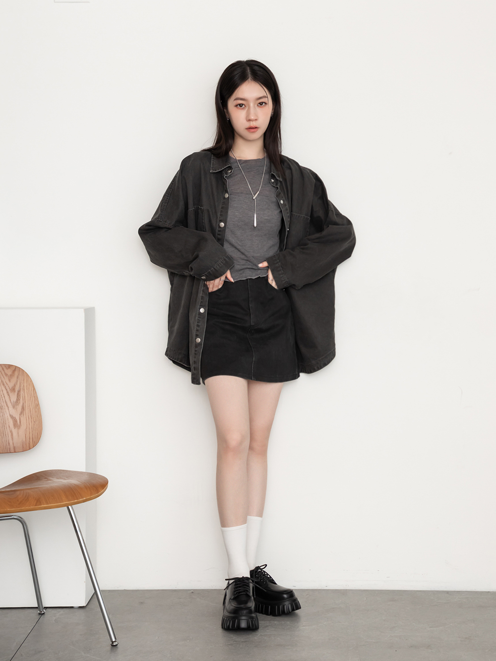 摩登少女.輕量鋸齒底綁帶德比鞋 時尚黑