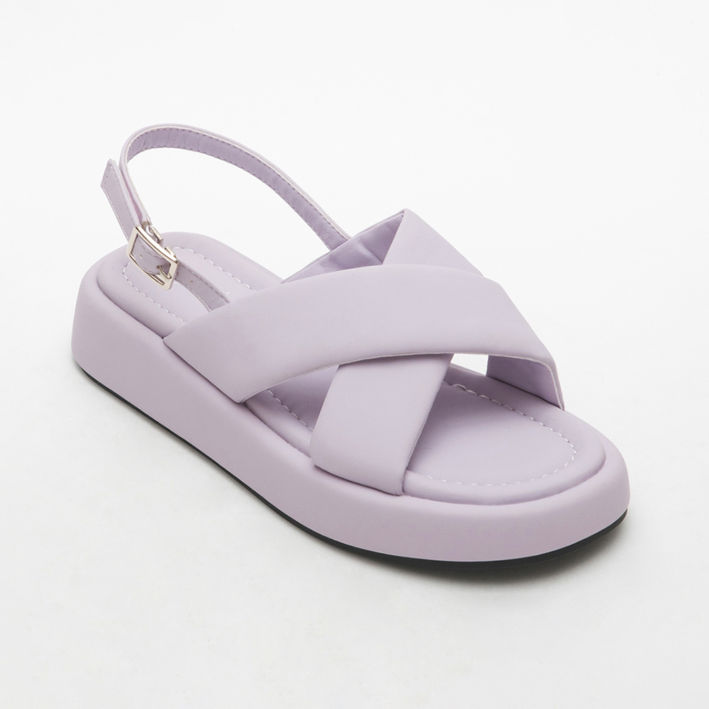 Pastel Wide Band Cross-Straps Soft Sandals 紫