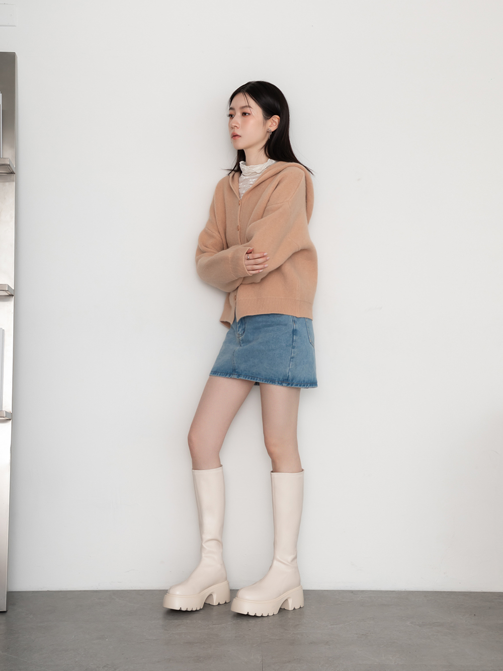 超強魅力．輕量波浪底瘦瘦長靴 香草米