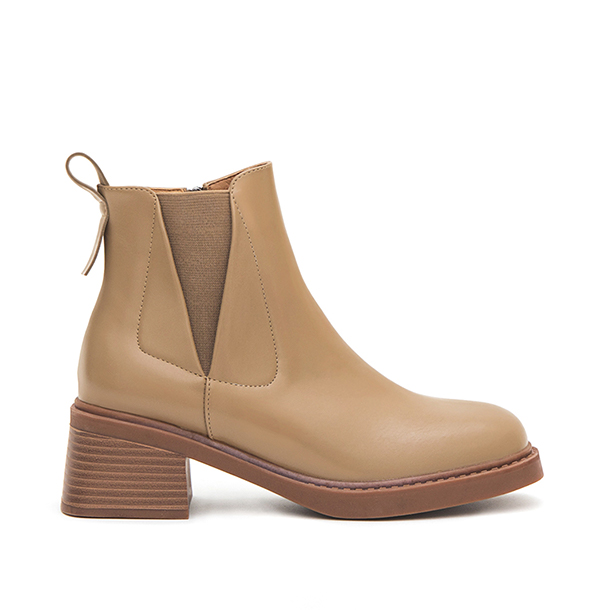 Square-Toe Wooden-Heel Chelsea Boots 奶茶