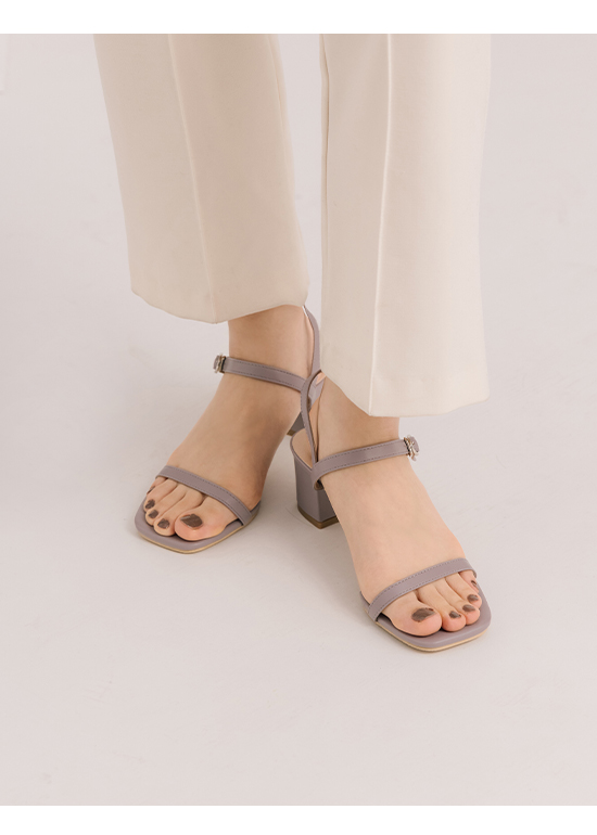 Square Toe Strappy Mid Heel Sandals Lavender