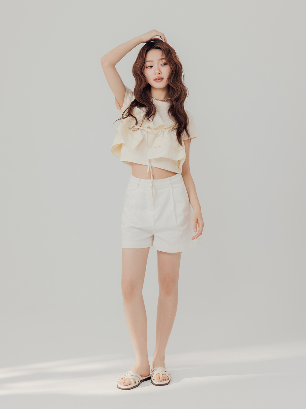 漫步海島編織設計平底拖鞋 白