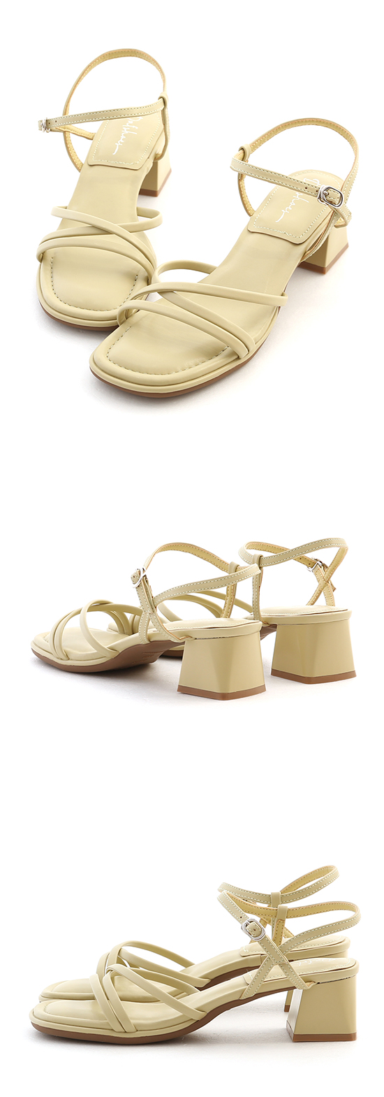 Puffy Cushioned Crossed Thin Strap Mid Heel Sandals Yellow