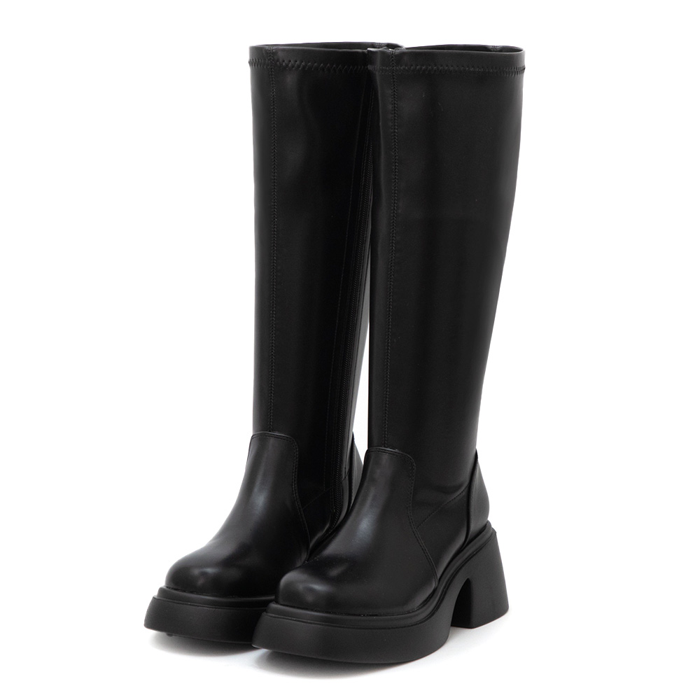 【加寬筒圍】明星舞台輕量加厚底長靴 黑色