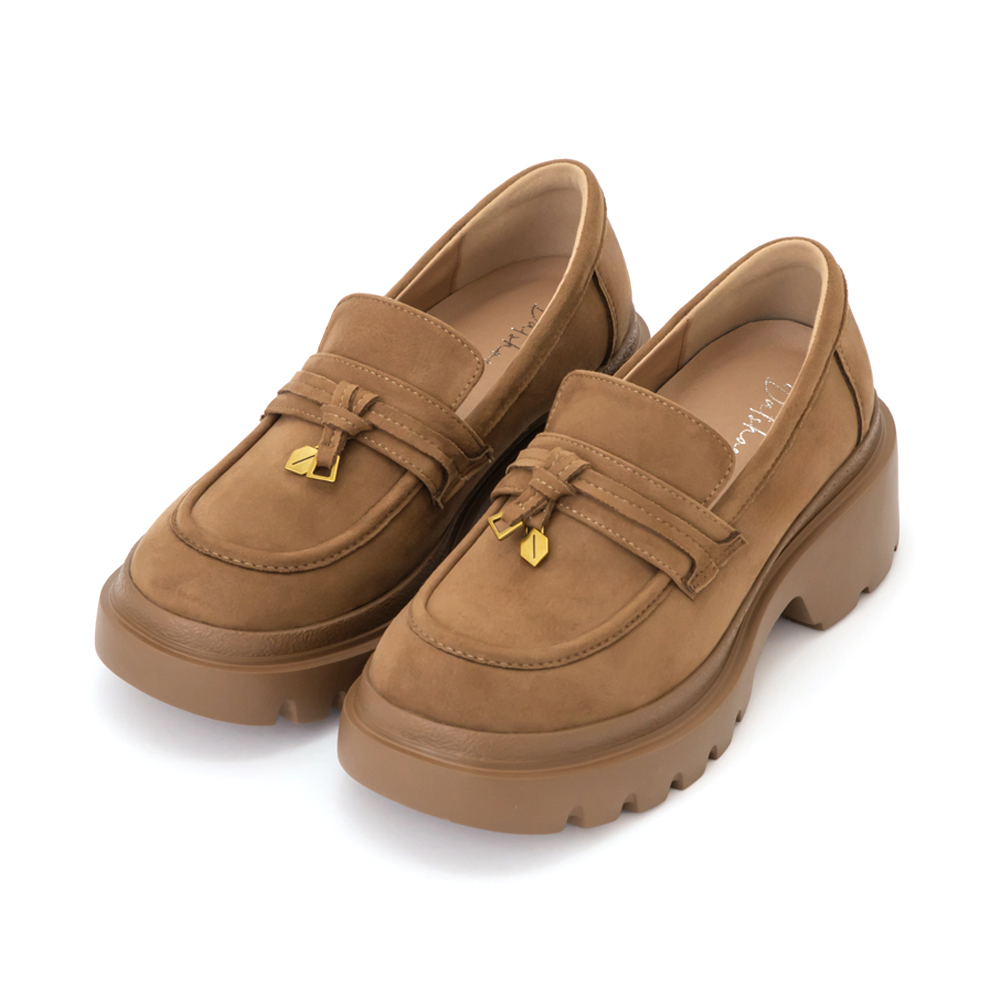 文創美感按摩鞋墊厚底樂福鞋 卡其色