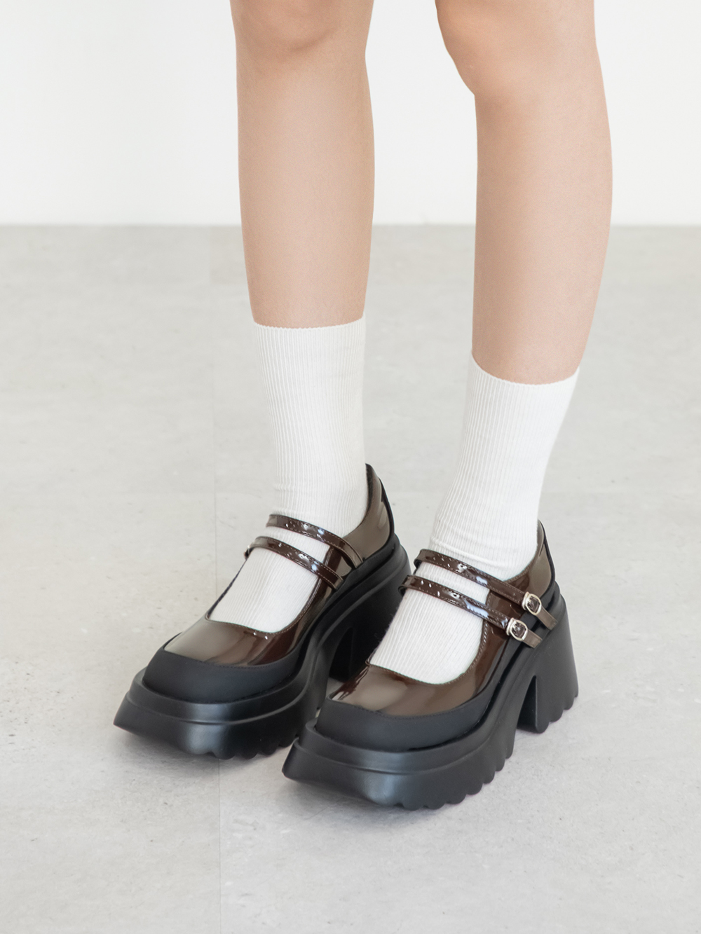 甜酷爆擊雙帶厚底瑪莉珍鞋 咖啡色