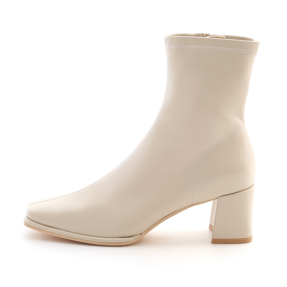 Plain Square Toe High Heel Slimming Boots French Vanilla White