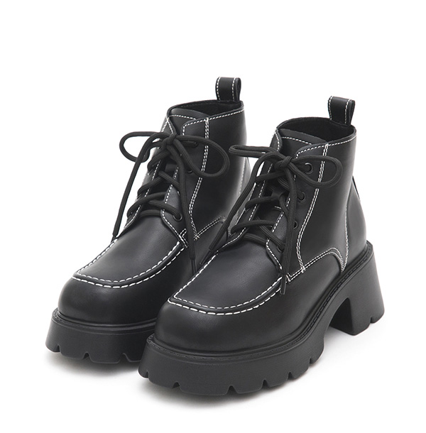 Contrast Stitched Chunky Lace-up Boots Black